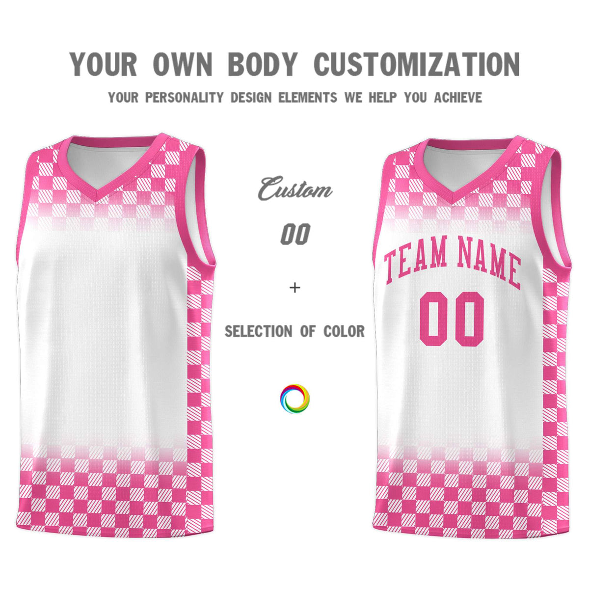 Custom White Pink Classic Plaid Pattern Sports Uniform Basketball Jersey