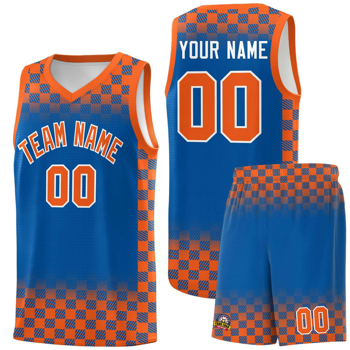 Custom Royal Orange Classic Plaid Pattern Sports Uniform Basketball Jersey