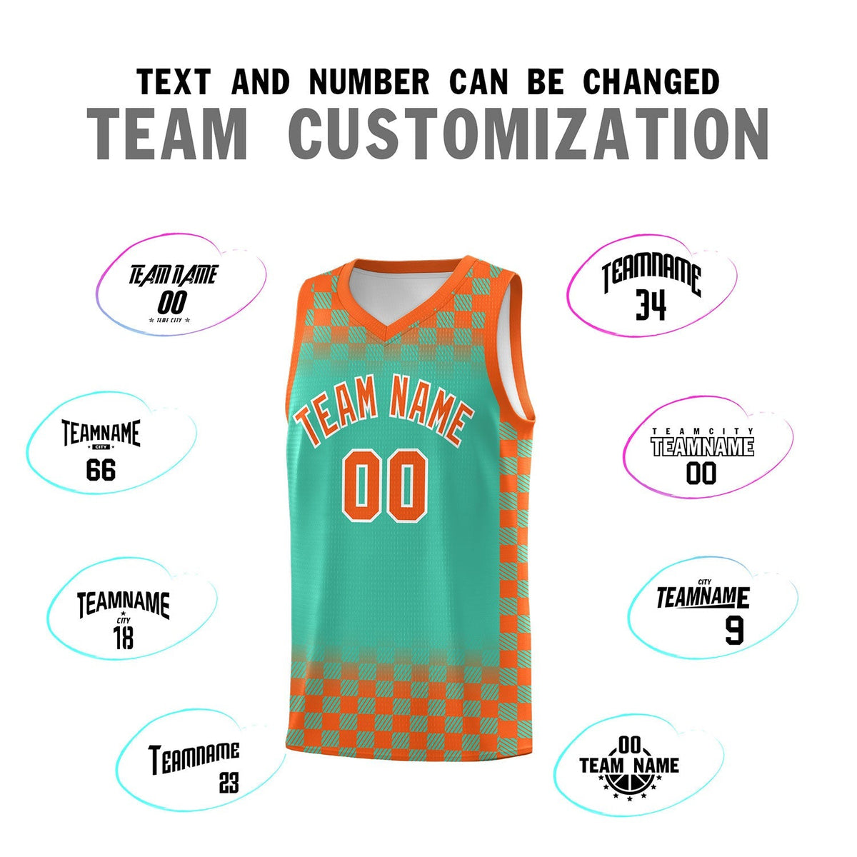 Custom Bright Green Orange Classic Plaid Pattern Sports Uniform Basketball Jersey