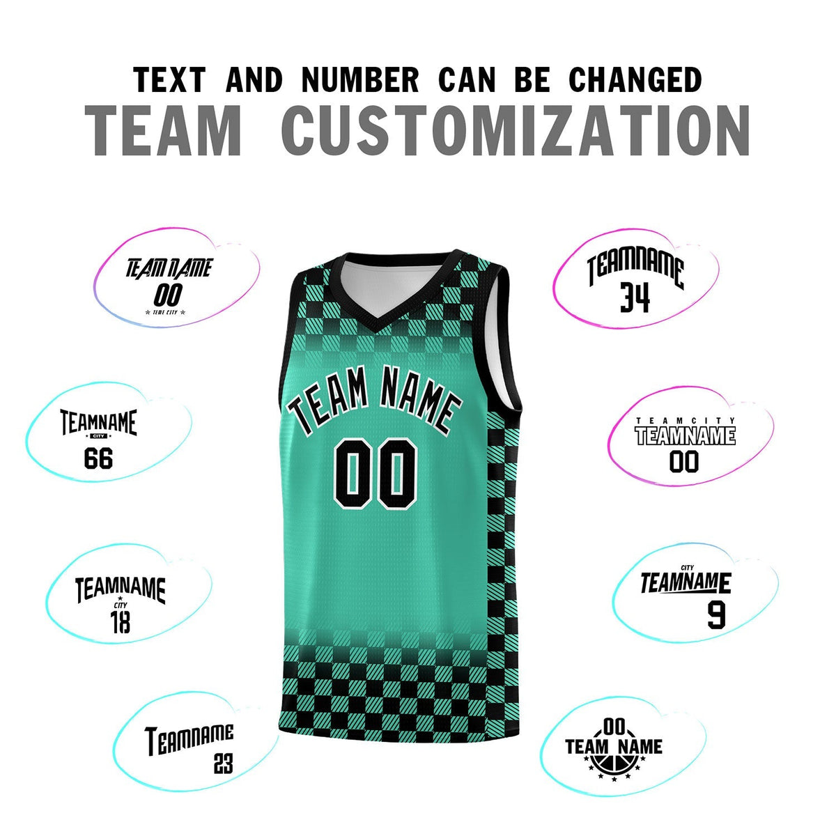 Custom Bright Green Black Classic Plaid Pattern Sports Uniform Basketball Jersey