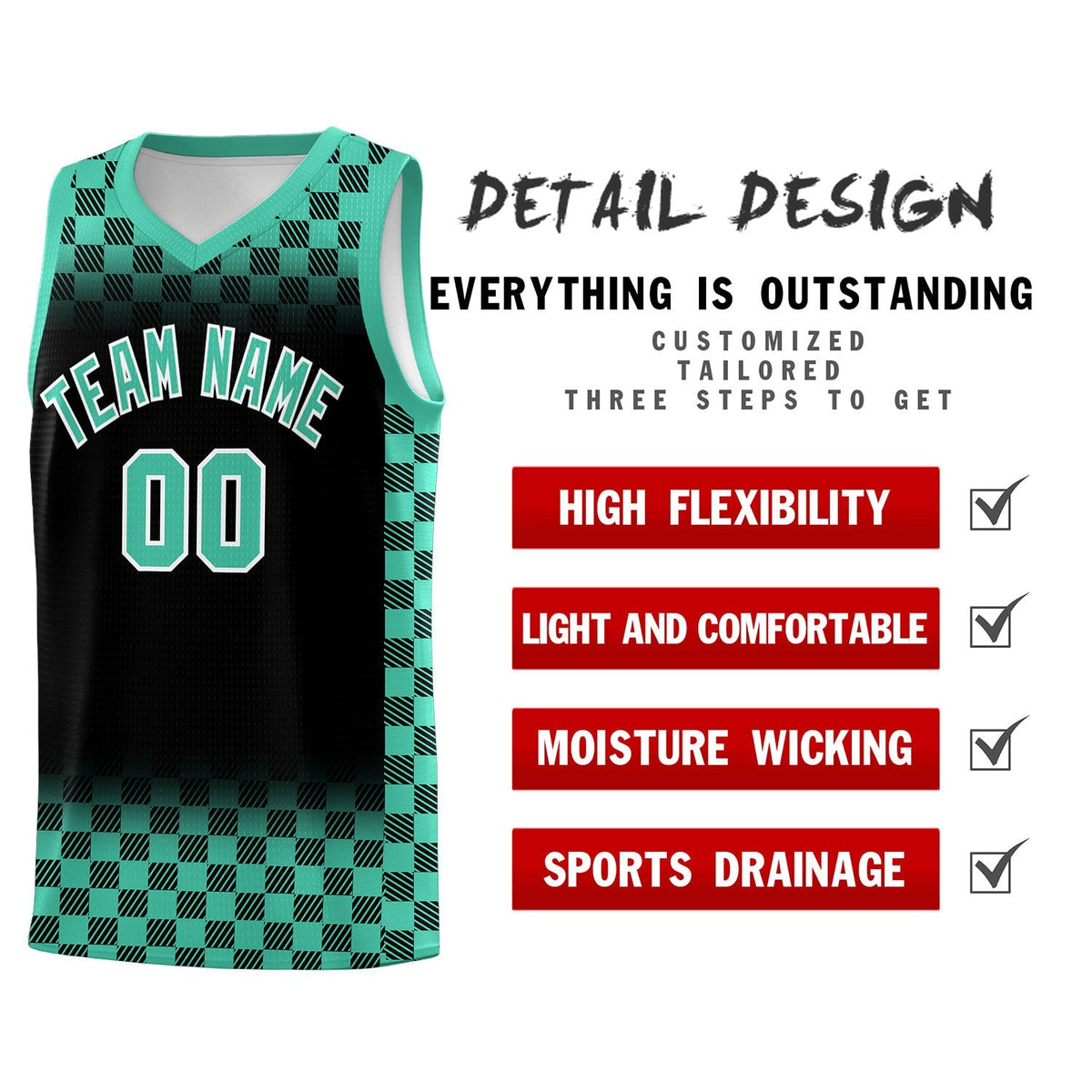 Custom Black Bright Green Classic Plaid Pattern Sports Uniform Basketball Jersey