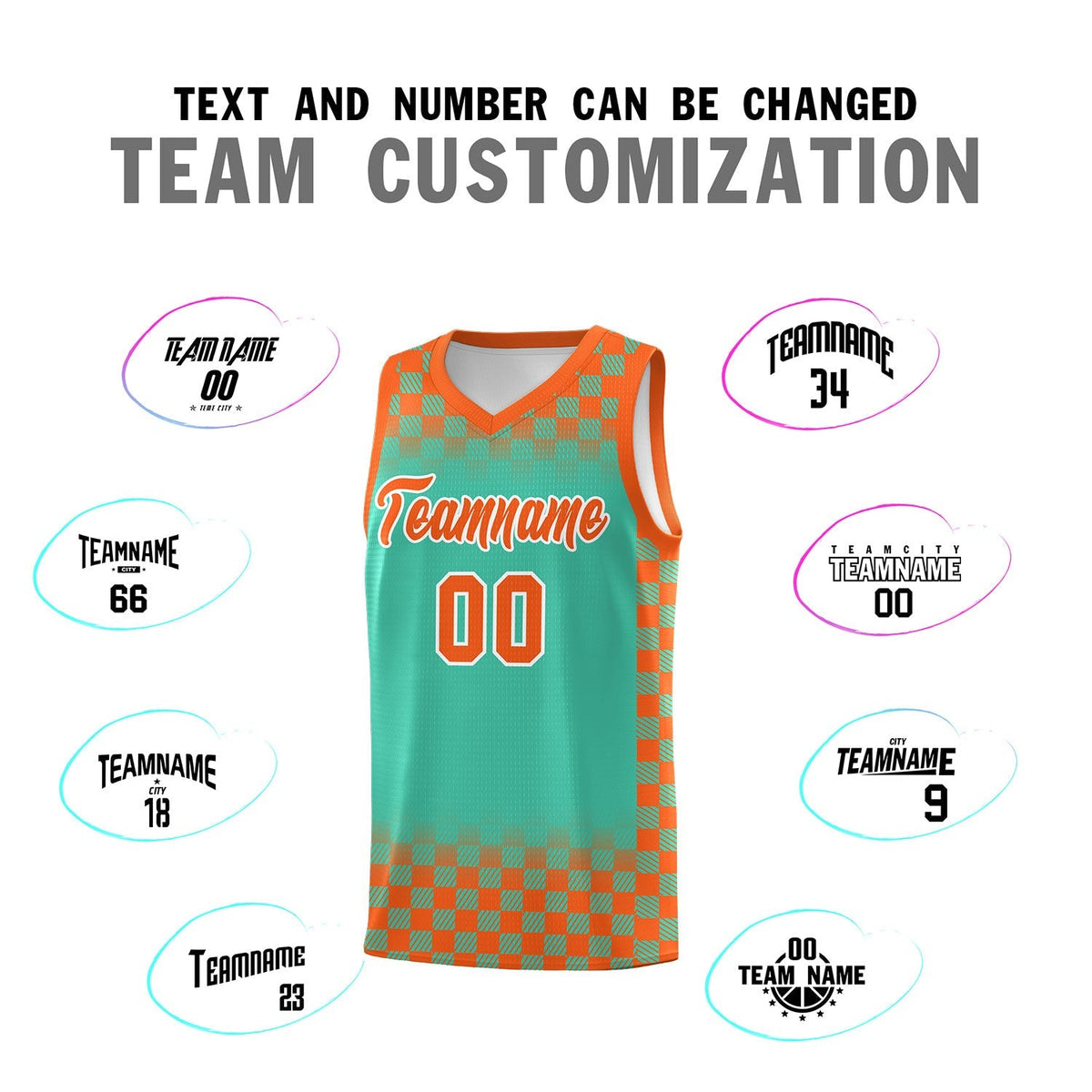 Custom Bright Green Orange Classic Plaid Pattern Sports Uniform Basketball Jersey