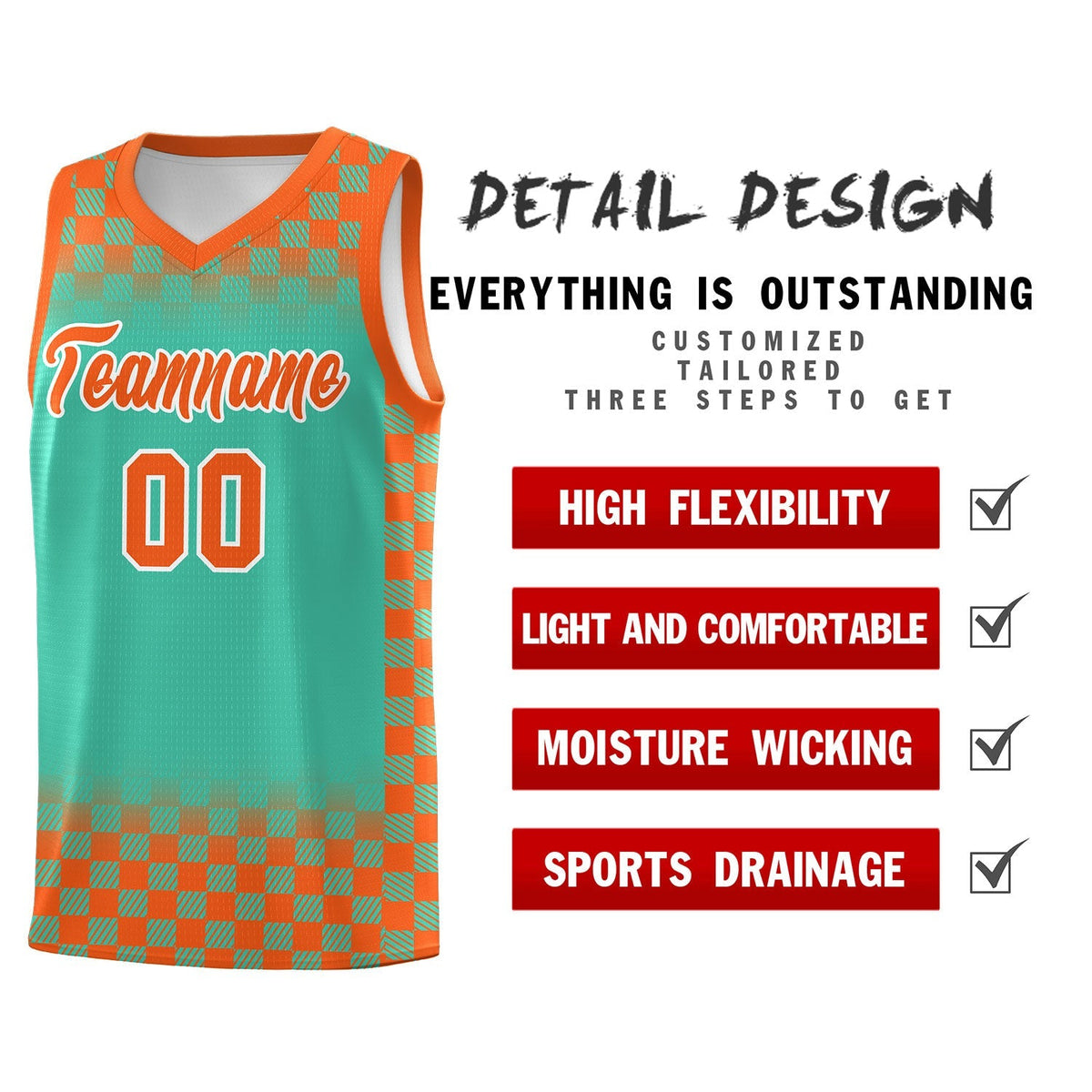 Custom Bright Green Orange Classic Plaid Pattern Sports Uniform Basketball Jersey
