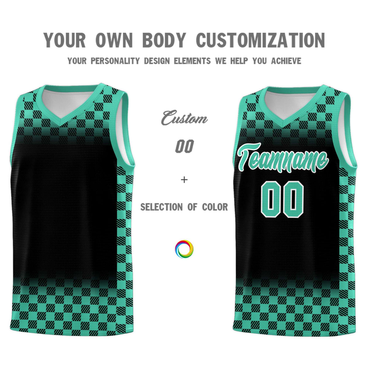 Custom Black Bright Green Classic Plaid Pattern Sports Uniform Basketball Jersey