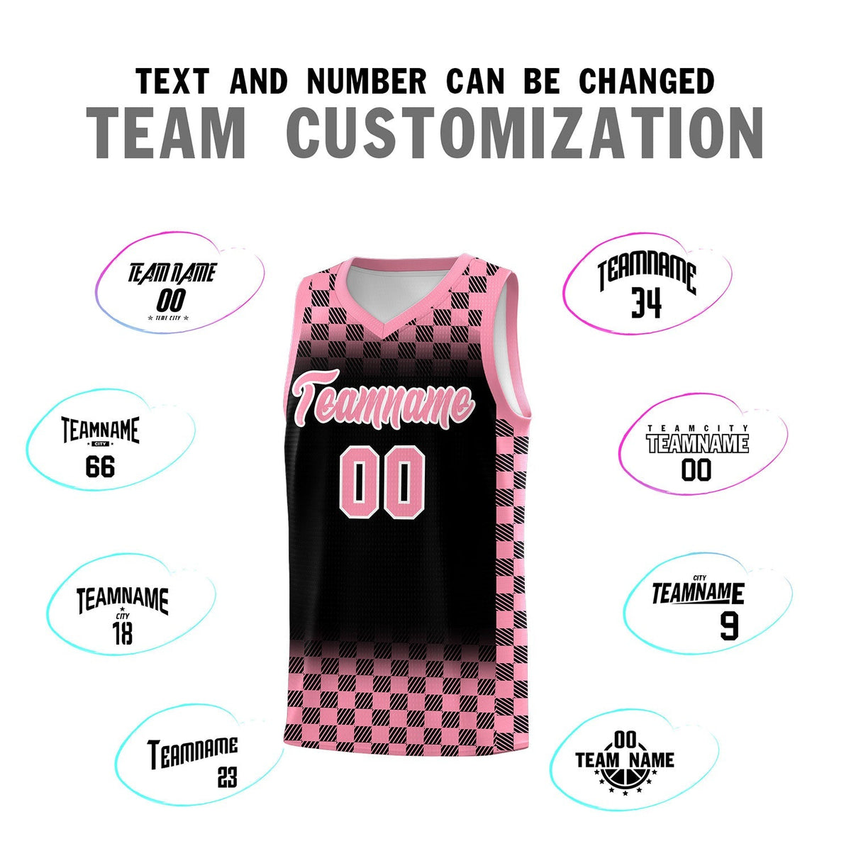 Custom Black Light Pink Classic Plaid Pattern Sports Uniform Basketball Jersey