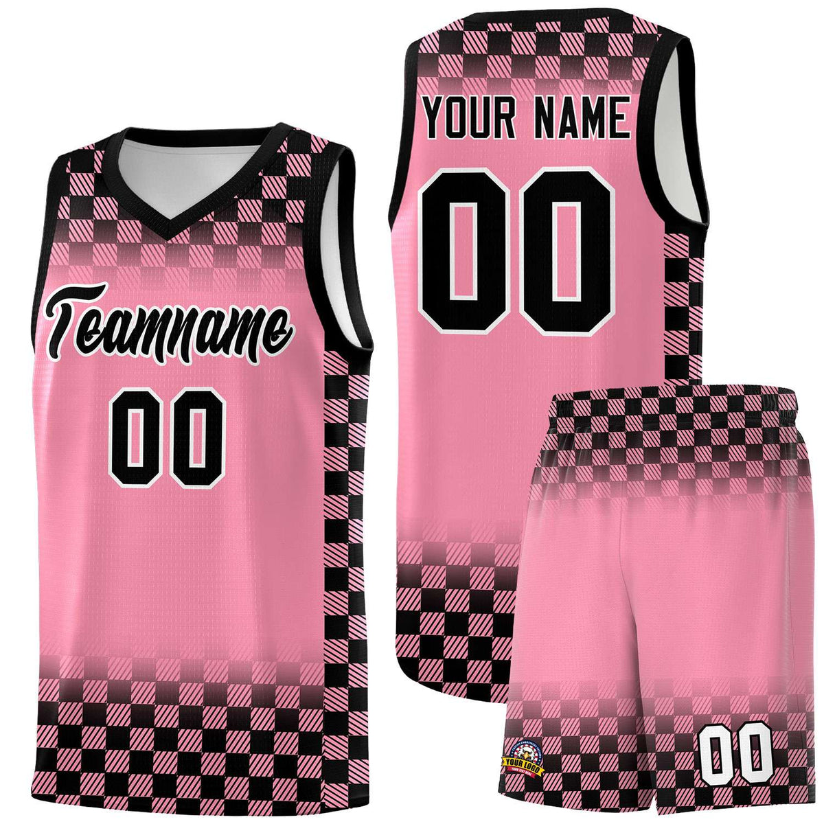Custom Light Pink Black Classic Plaid Pattern Sports Uniform Basketball Jersey