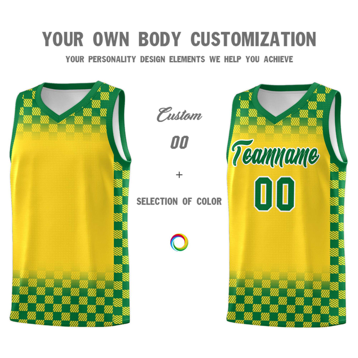 Custom Gold Kelly Green Classic Plaid Pattern Sports Uniform Basketball Jersey