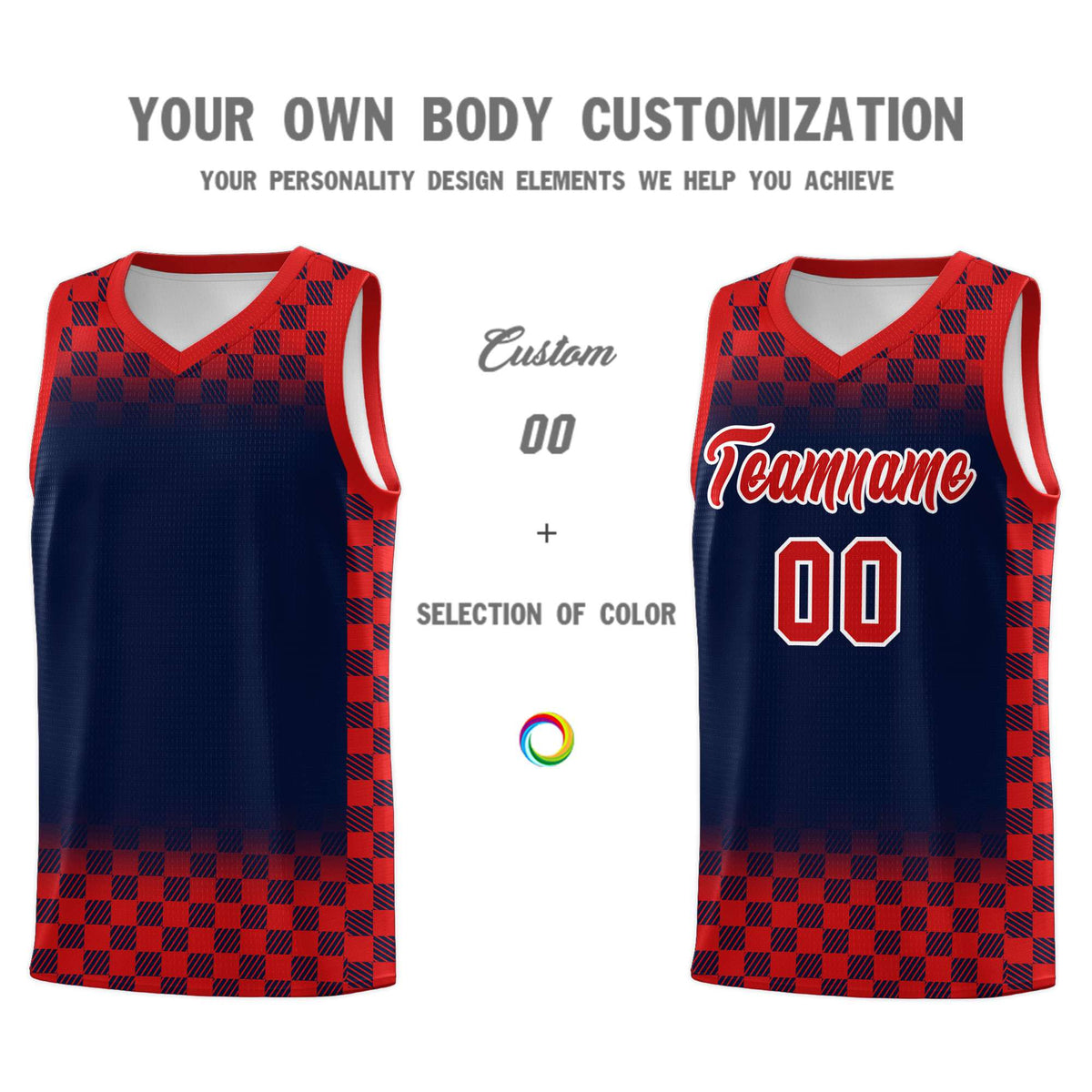 Custom Navy Red Classic Plaid Pattern Sports Uniform Basketball Jersey