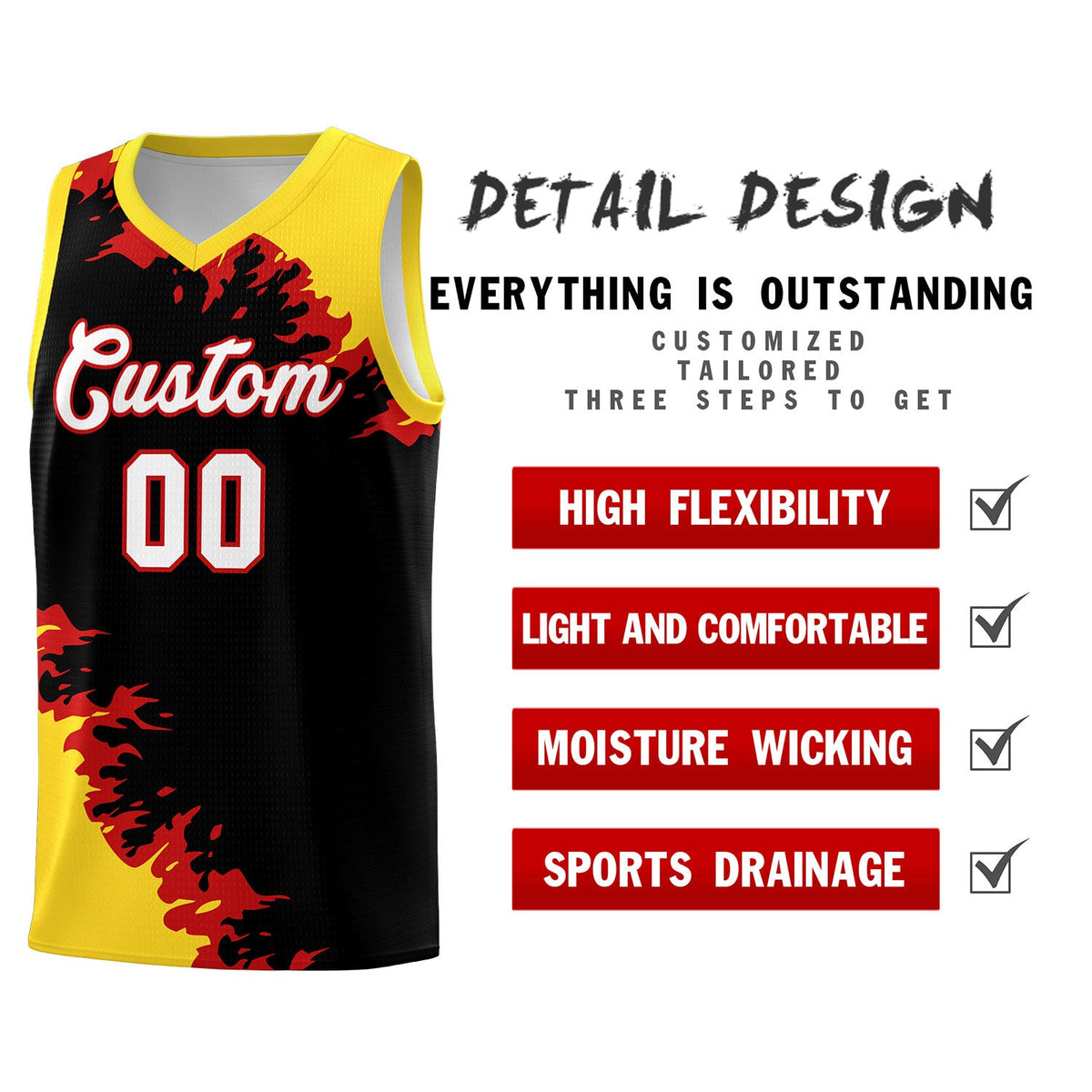 Custom Black Gold-Red Sparkle Print Pattern Basketball Kits