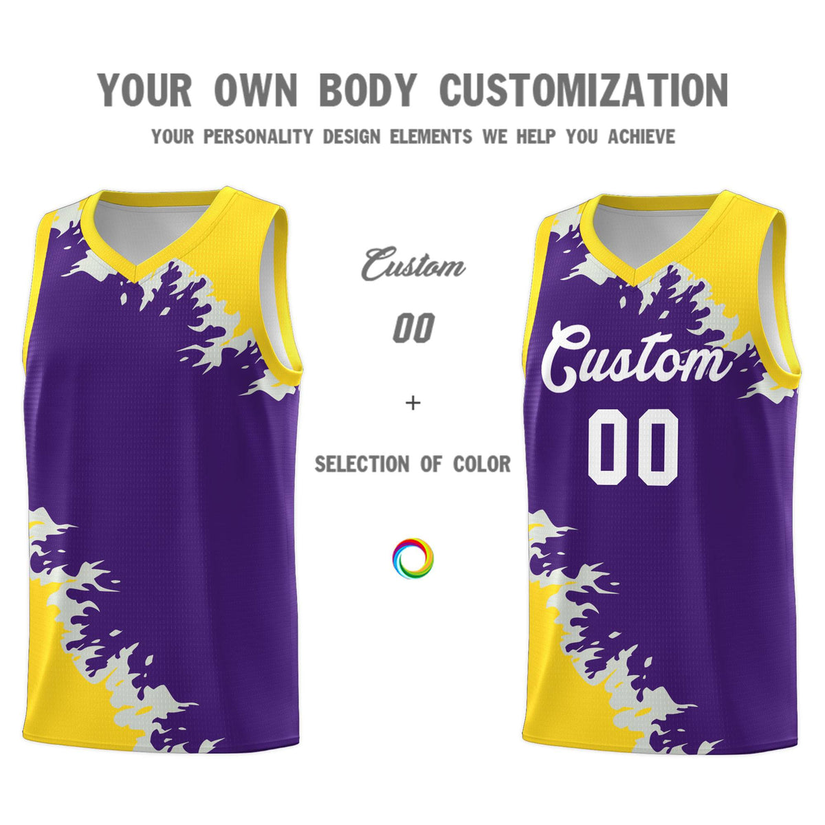 Custom Purple Gold-Gray Sparkle Print Pattern Basketball Kits