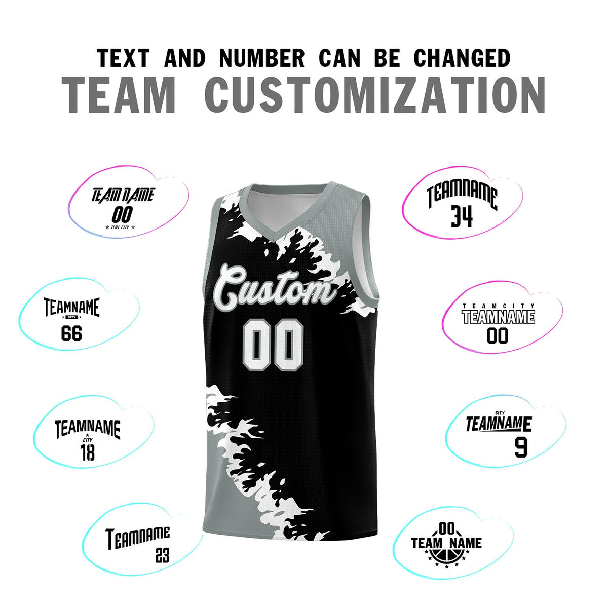 Custom Black Gray-White Sparkle Print Pattern Basketball Kits