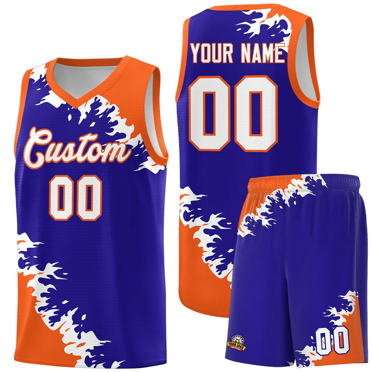 Custom Royal Orange-White Sparkle Print Pattern Basketball Kits