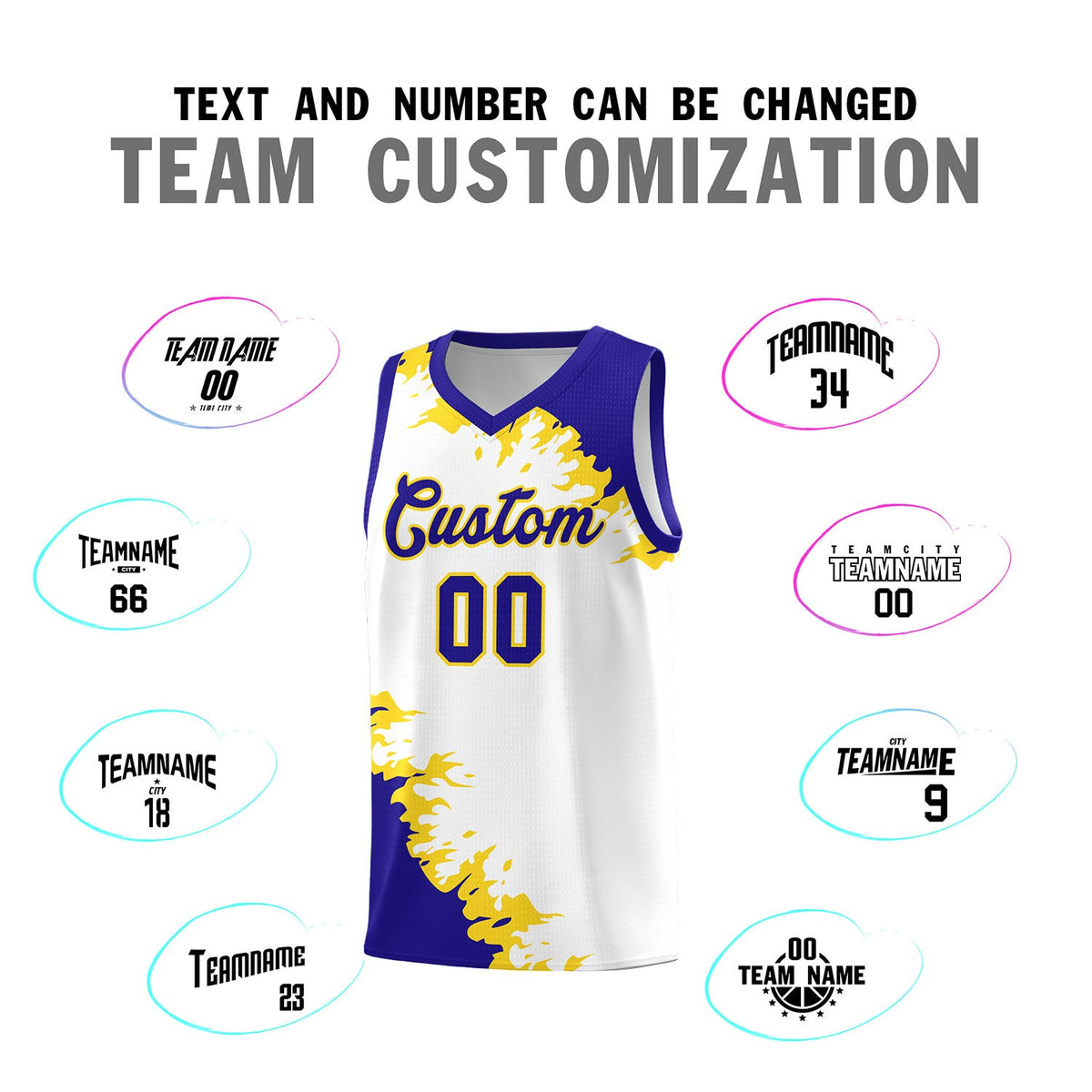 Custom White Royal-Gold Sparkle Print Pattern Basketball Kits