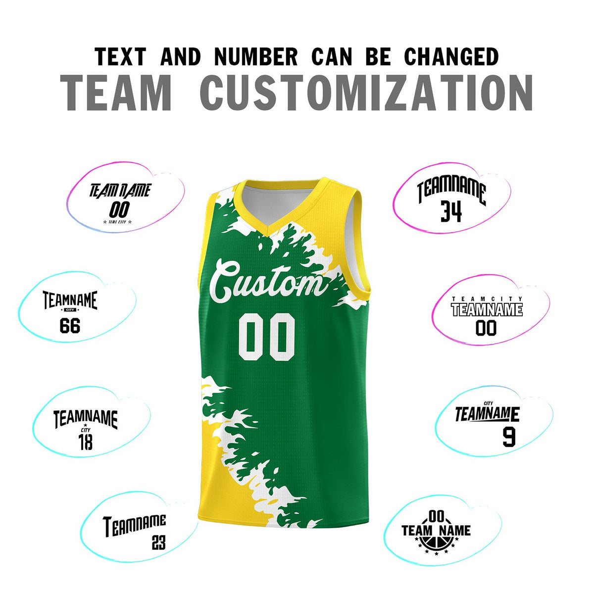 Custom Kelly Green Gold-White Sparkle Print Pattern Basketball Kits