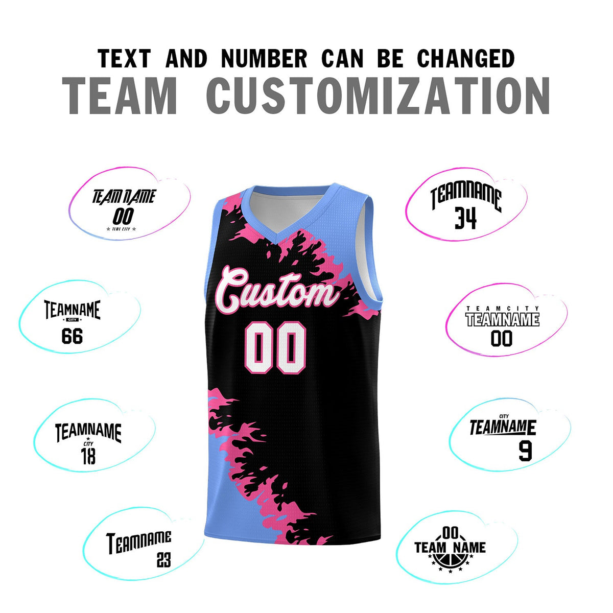 Custom Black Light Blue-Pink Sparkle Print Pattern Basketball Kits