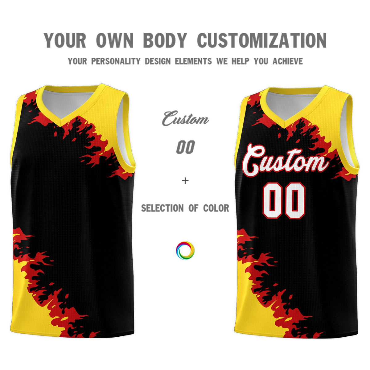 Custom Black Gold-Red Sparkle Print Pattern Basketball Kits