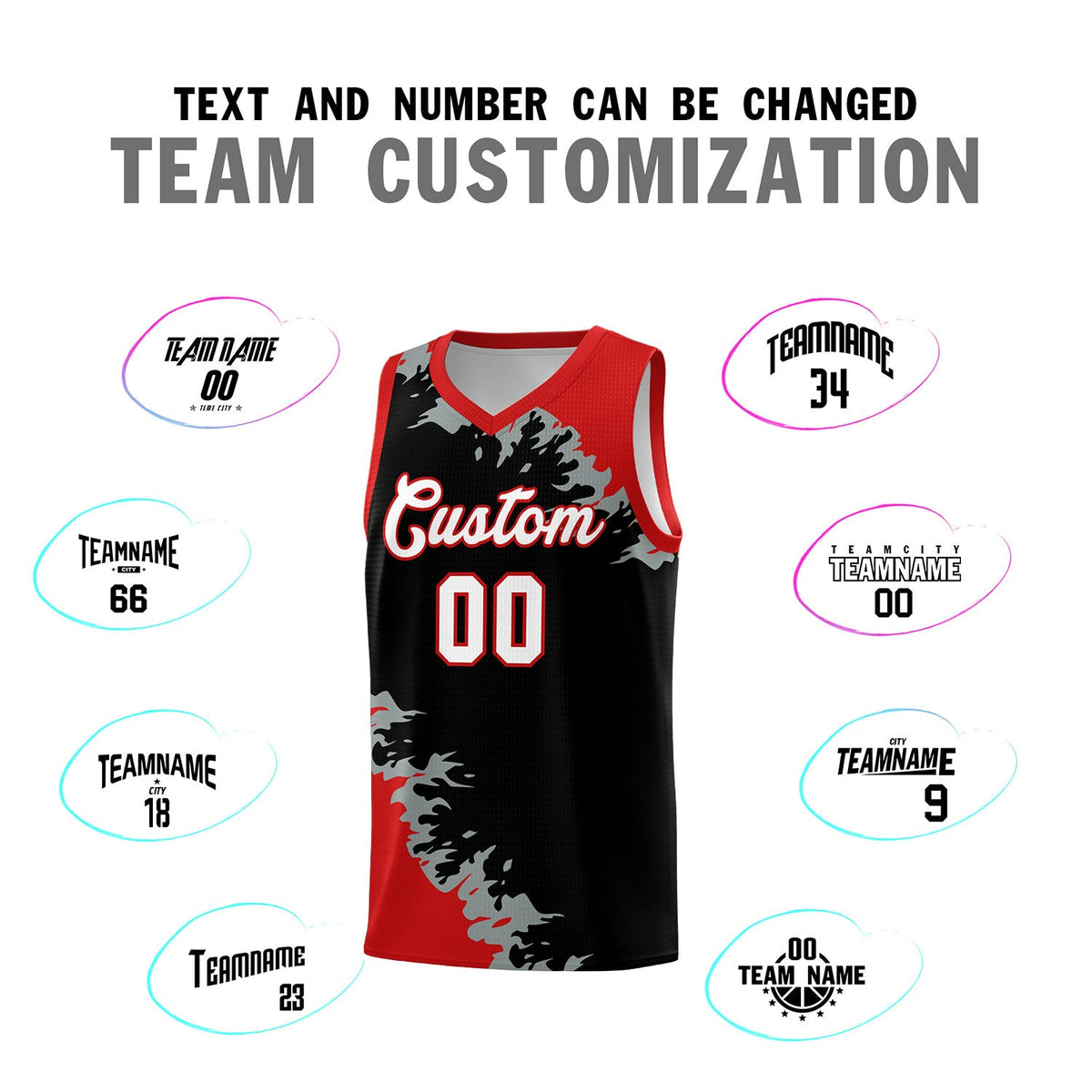 Custom Black Red-Silver Gray Sparkle Print Pattern Basketball Kits