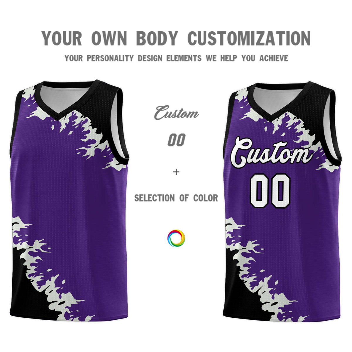 Custom Purple Black-Gray Sparkle Print Pattern Basketball Kits