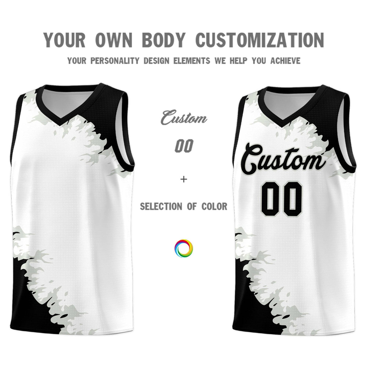 Custom White Black-Gray Sparkle Print Pattern Basketball Kits