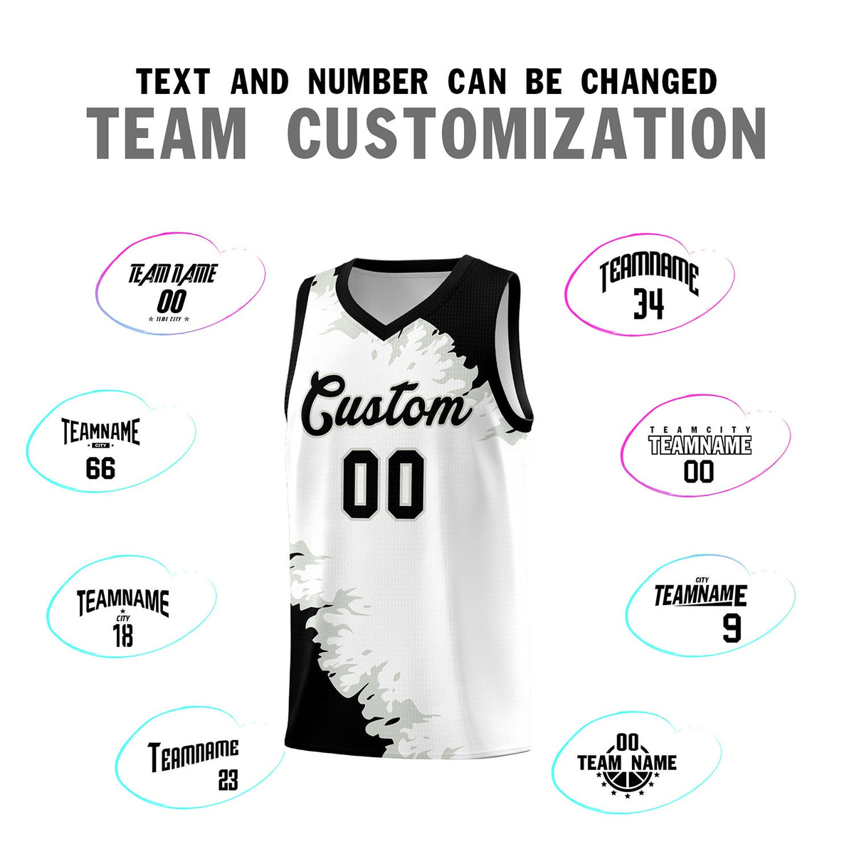 Custom White Black-Gray Sparkle Print Pattern Basketball Kits