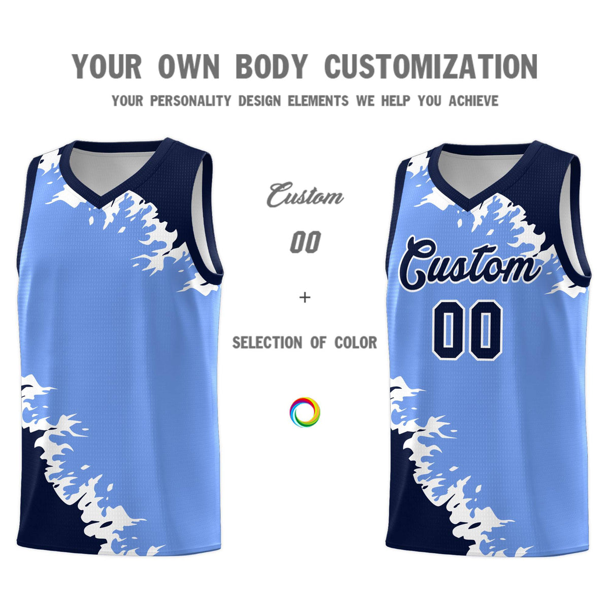 Custom Light Blue Navy-White Sparkle Print Pattern Basketball Kits