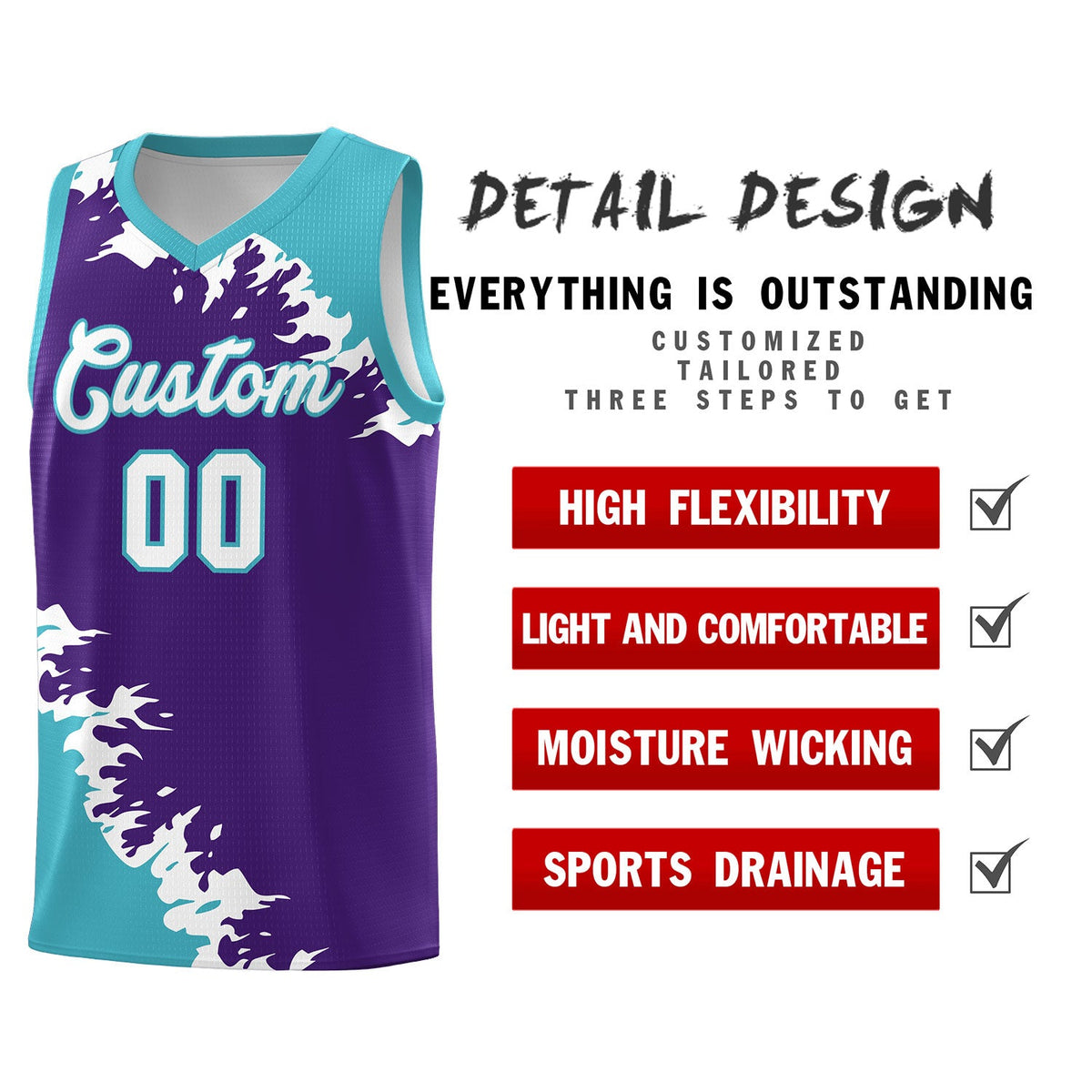 Custom Purple Sky Blue-White Sparkle Print Pattern Basketball Kits