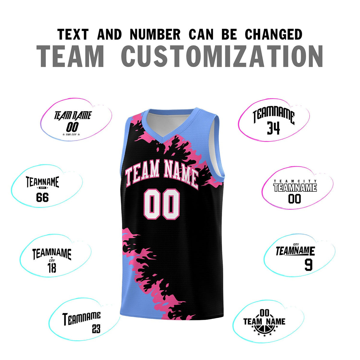 Custom Black Light Blue-Pink Sparkle Print Pattern Basketball Kits