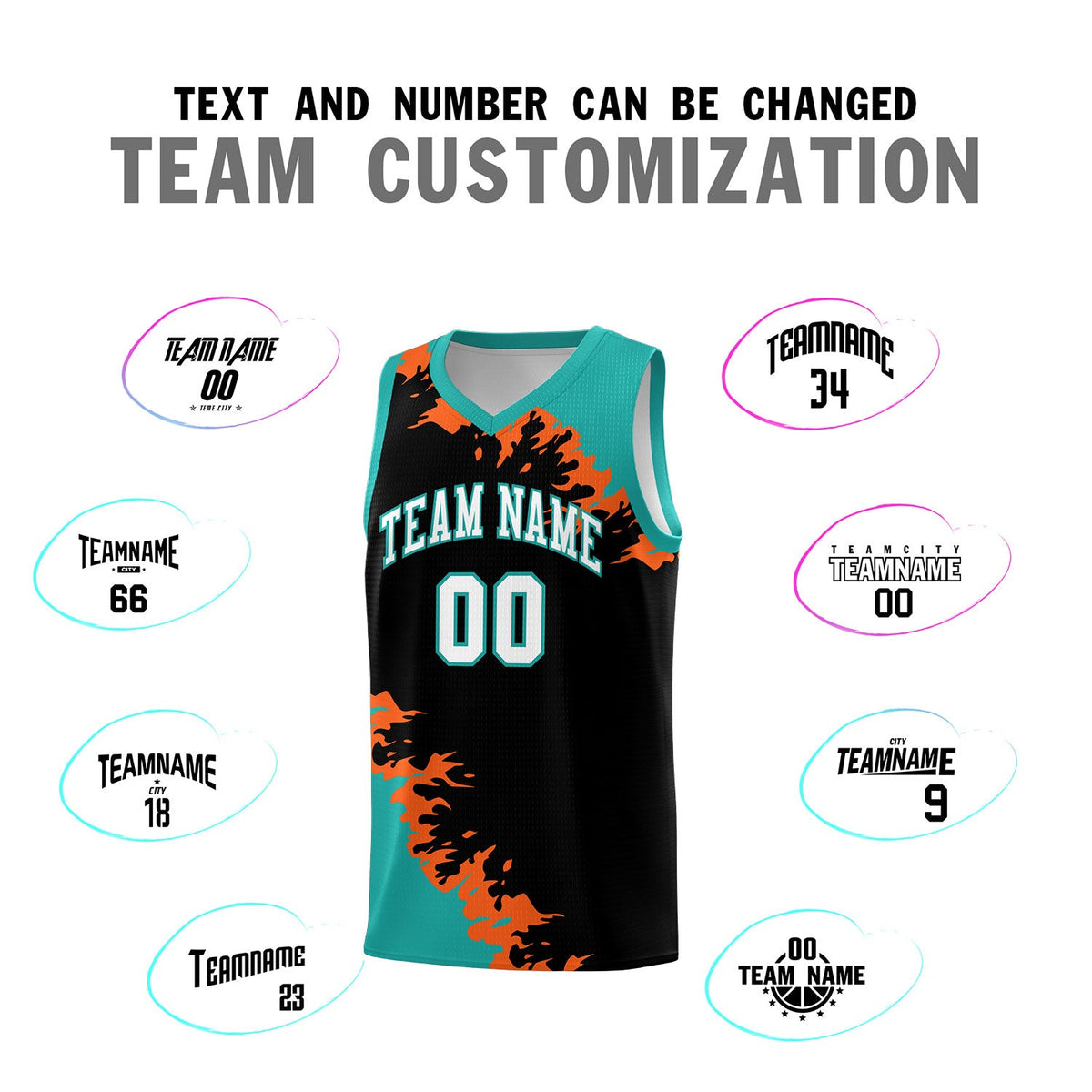 Custom Black Aqua-Orange Sparkle Print Pattern Basketball Kits
