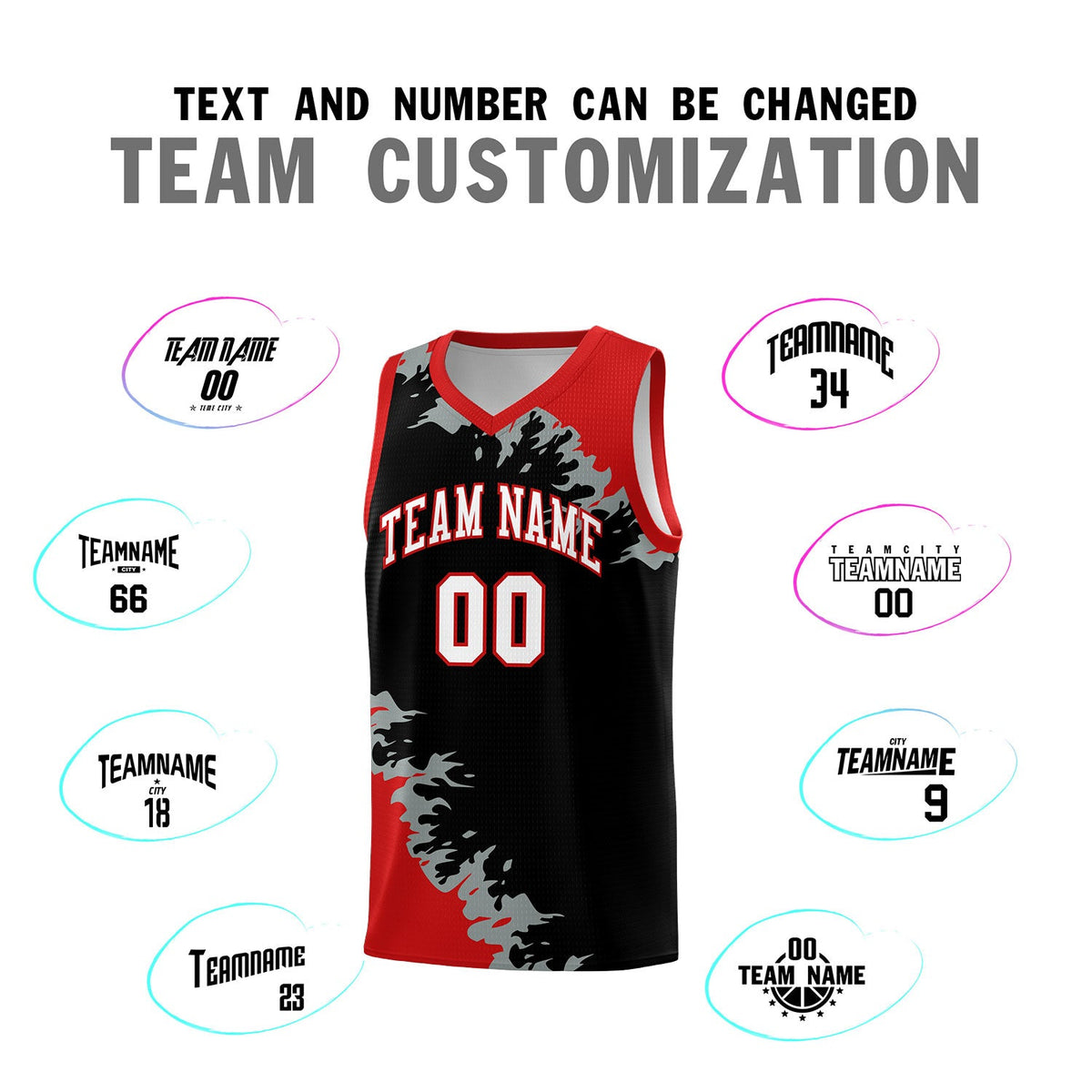 Custom Black Red-Silver Gray Sparkle Print Pattern Basketball Kits
