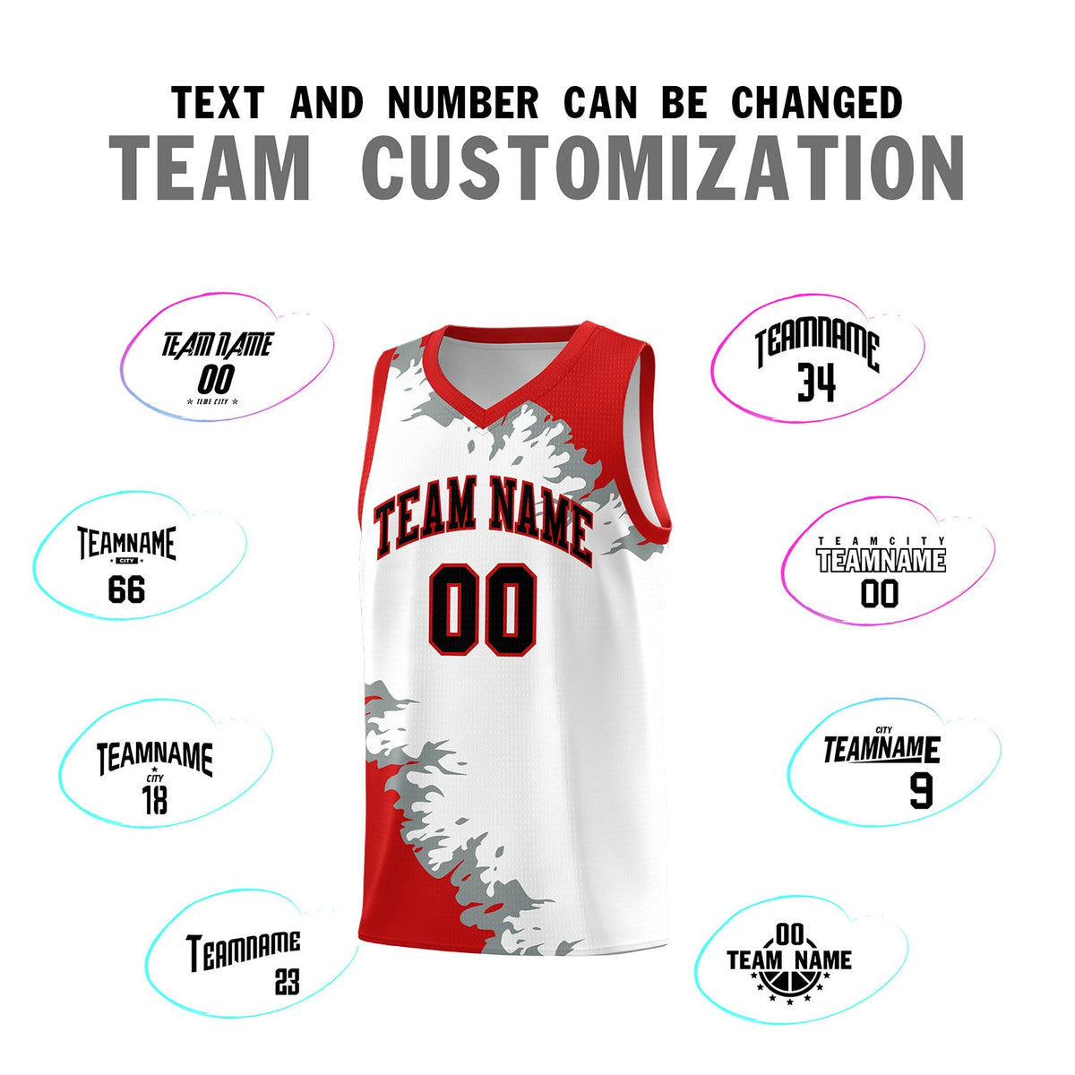 Custom White Red-Silver Gray Sparkle Print Pattern Basketball Kits