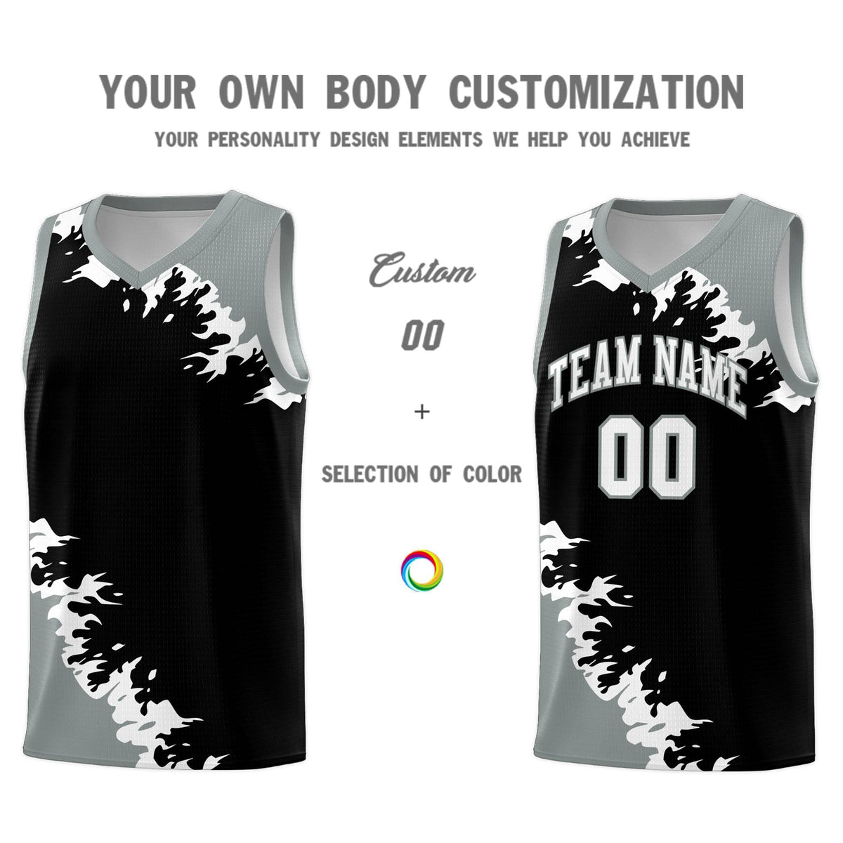 Custom Black Gray-White Sparkle Print Pattern Basketball Kits