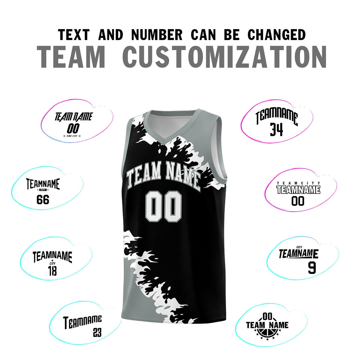Custom Black Gray-White Sparkle Print Pattern Basketball Kits