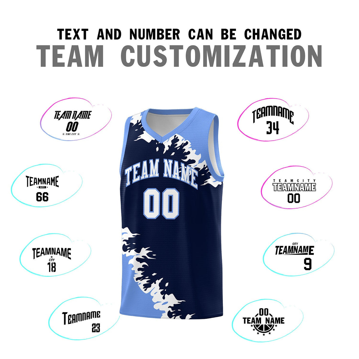 Custom Navy Light Blue-White Sparkle Print Pattern Basketball Kits