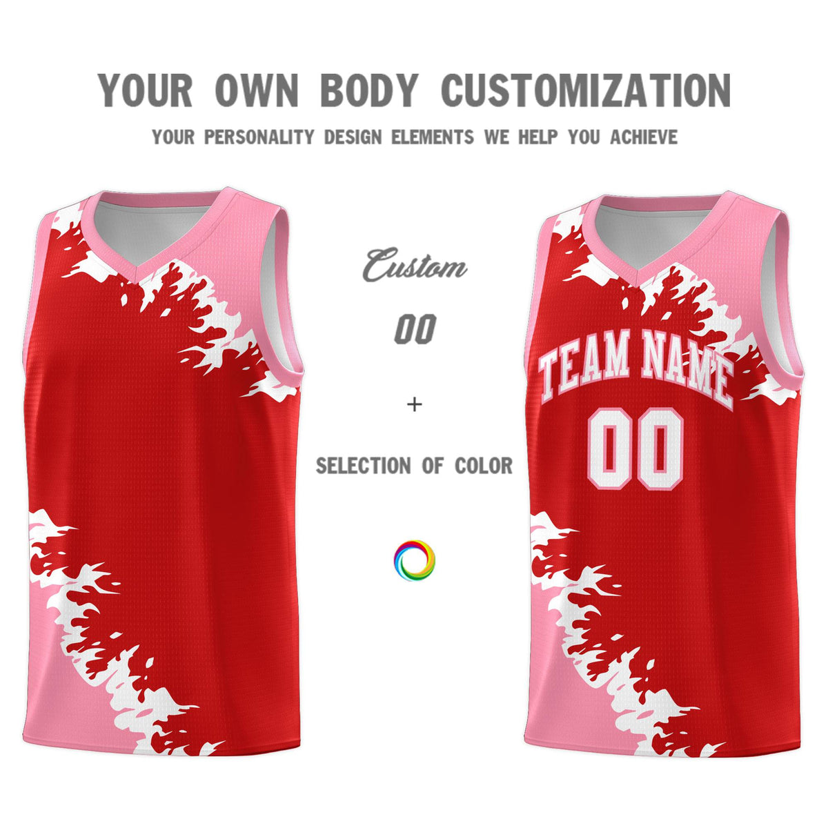 Custom Red Light Pink-White Sparkle Print Pattern Basketball Kits