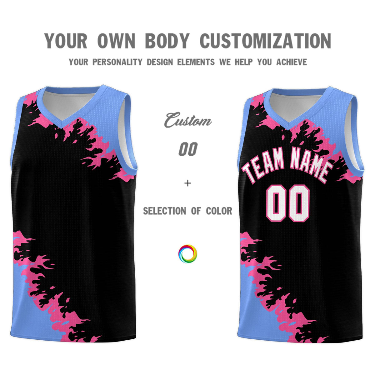 Custom Black Light Blue-Pink Sparkle Print Pattern Basketball Kits
