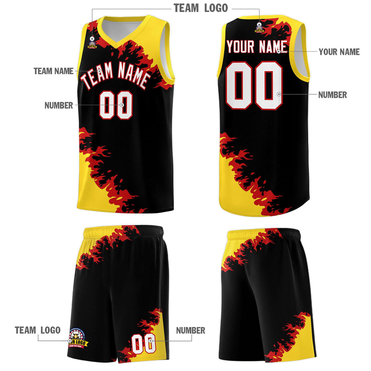Custom Black Gold-Red Sparkle Print Pattern Basketball Kits