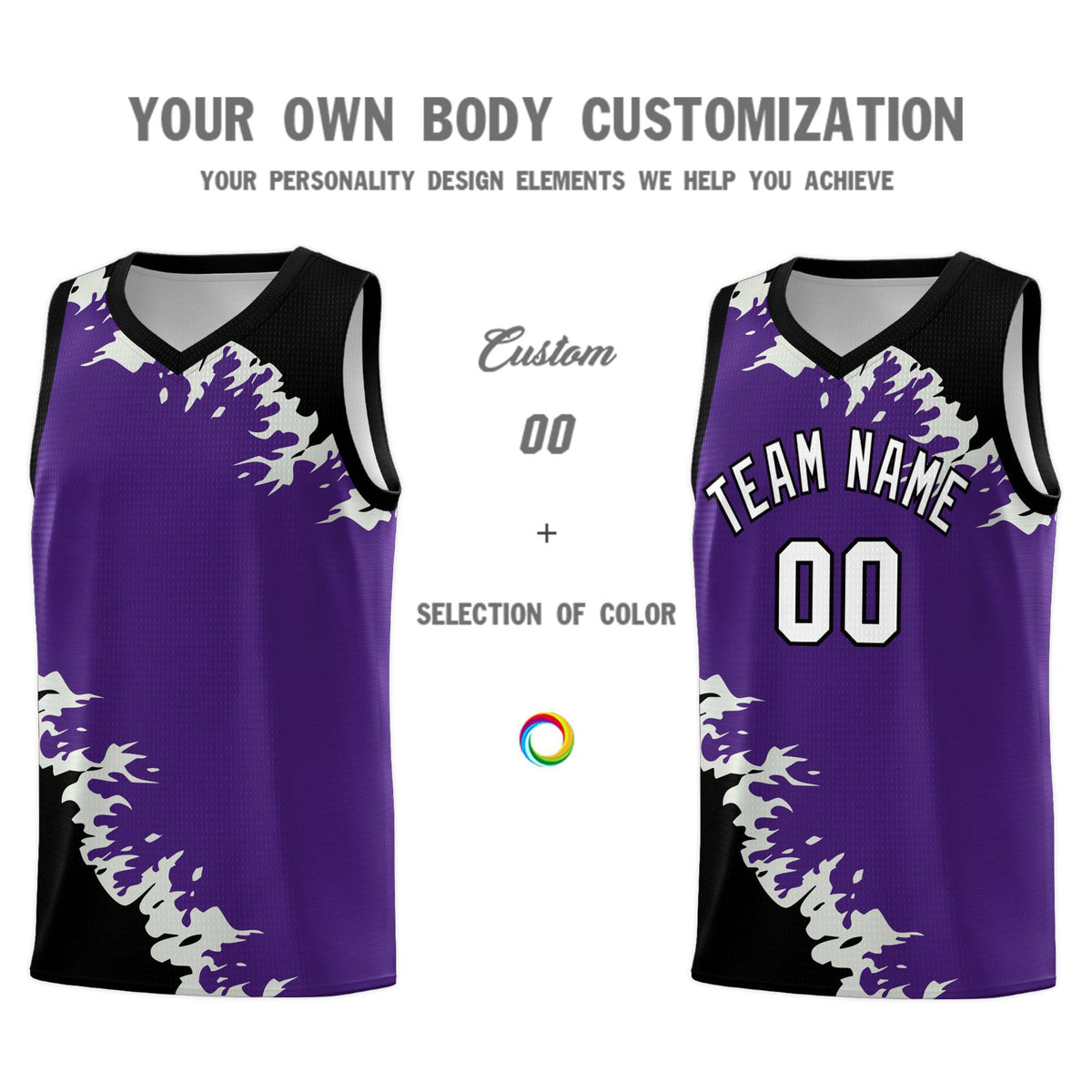 Custom Purple Black-Gray Sparkle Print Pattern Basketball Kits