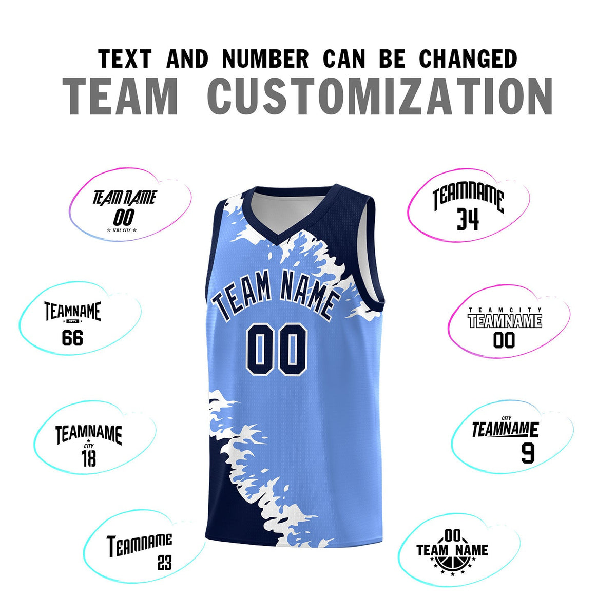 Custom Light Blue Navy-White Sparkle Print Pattern Basketball Kits