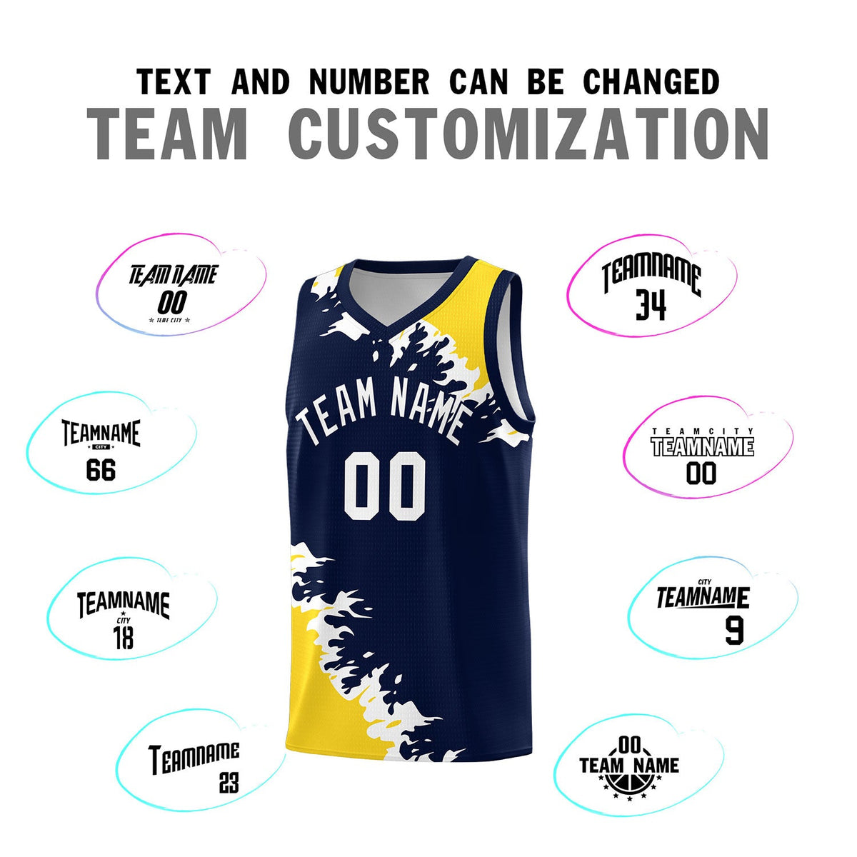Custom Navy Gold-White Sparkle Print Pattern Basketball Kits