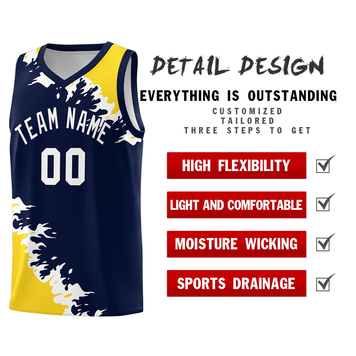 Custom Navy Gold-White Sparkle Print Pattern Basketball Kits