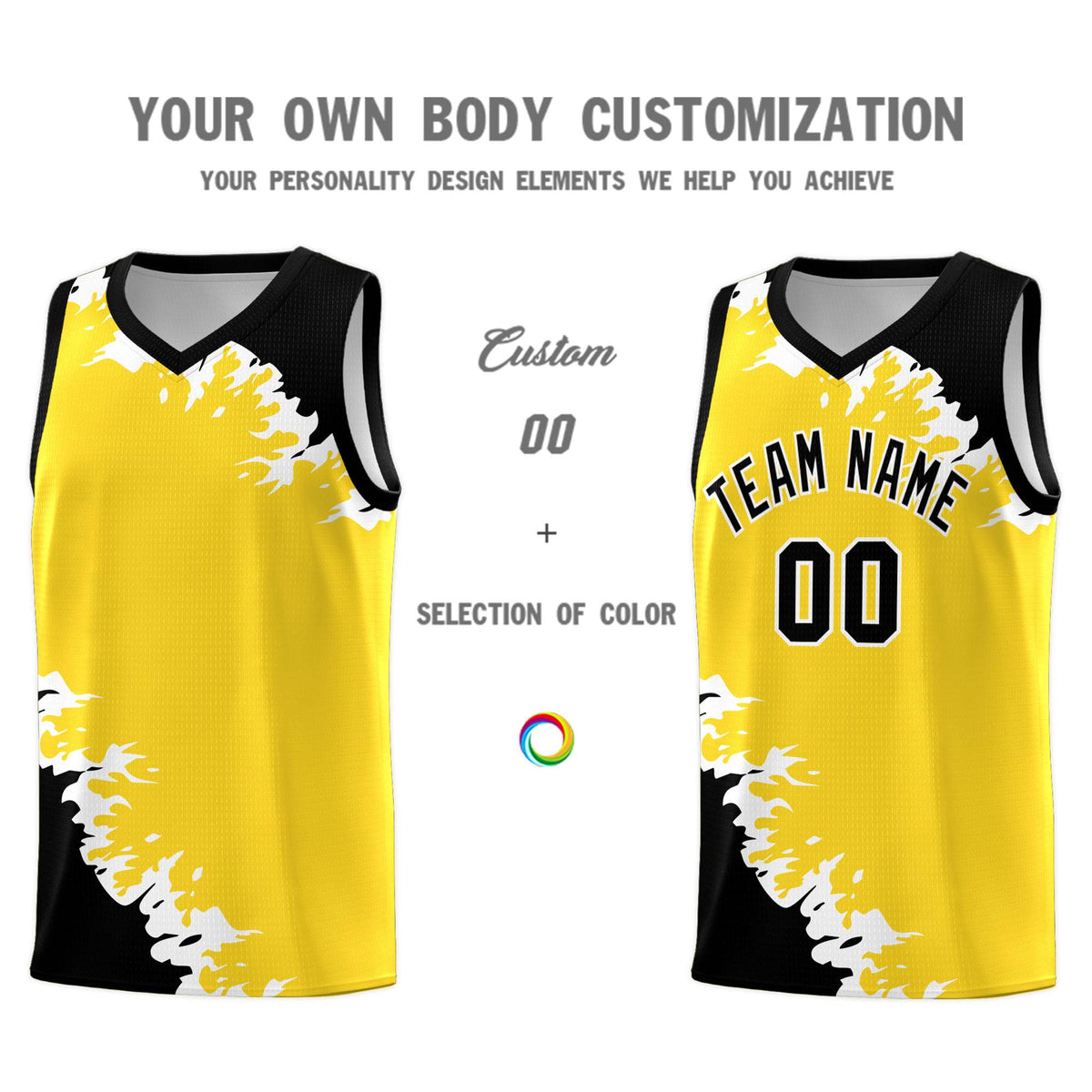 Custom Gold Black-White Sparkle Print Pattern Basketball Kits