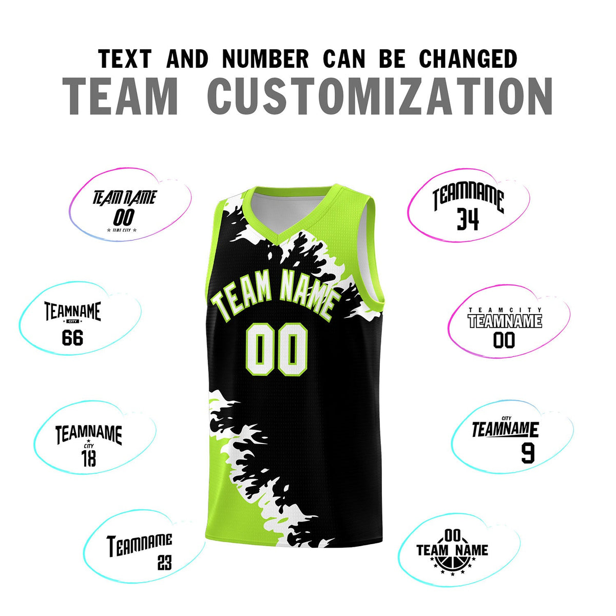 Custom Black Neon Green-White Sparkle Print Pattern Basketball Kits