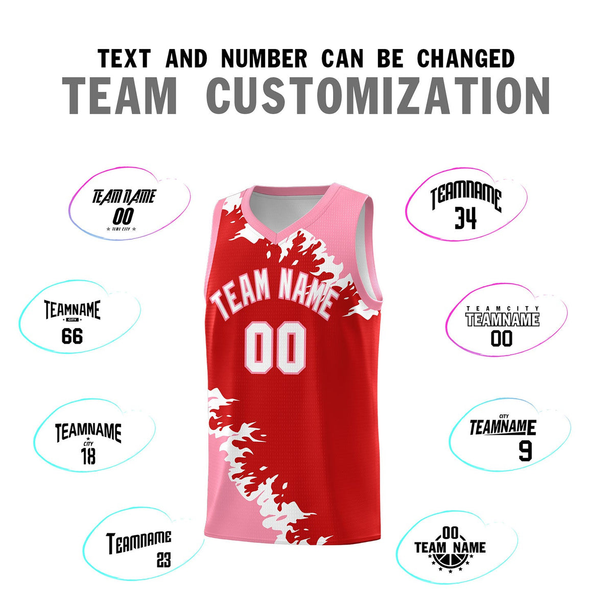 Custom Red Light Pink-White Sparkle Print Pattern Basketball Kits