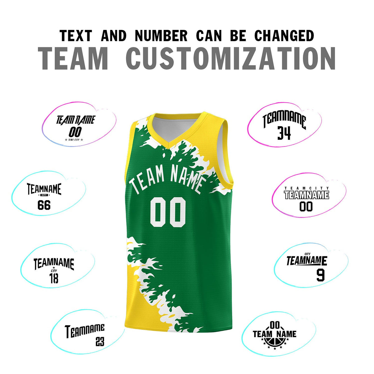 Custom Kelly Green Gold-White Sparkle Print Pattern Basketball Kits