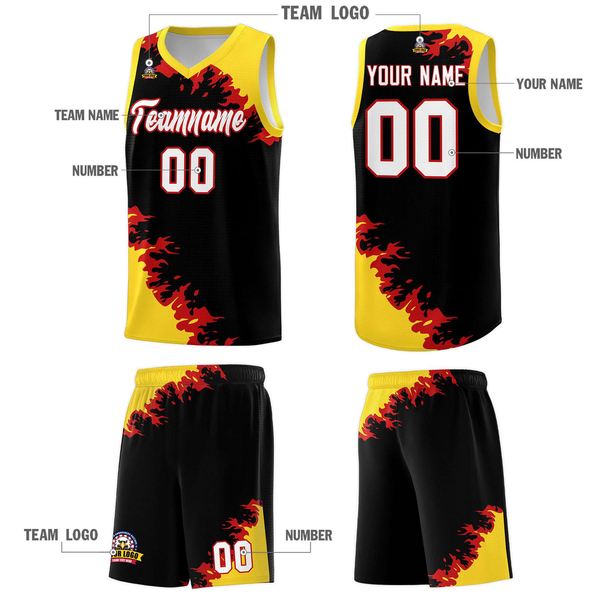 Custom Black Gold-Red Sparkle Print Pattern Basketball Kits