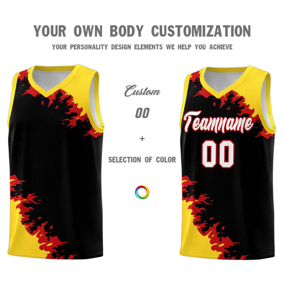 Custom Black Gold-Red Sparkle Print Pattern Basketball Kits