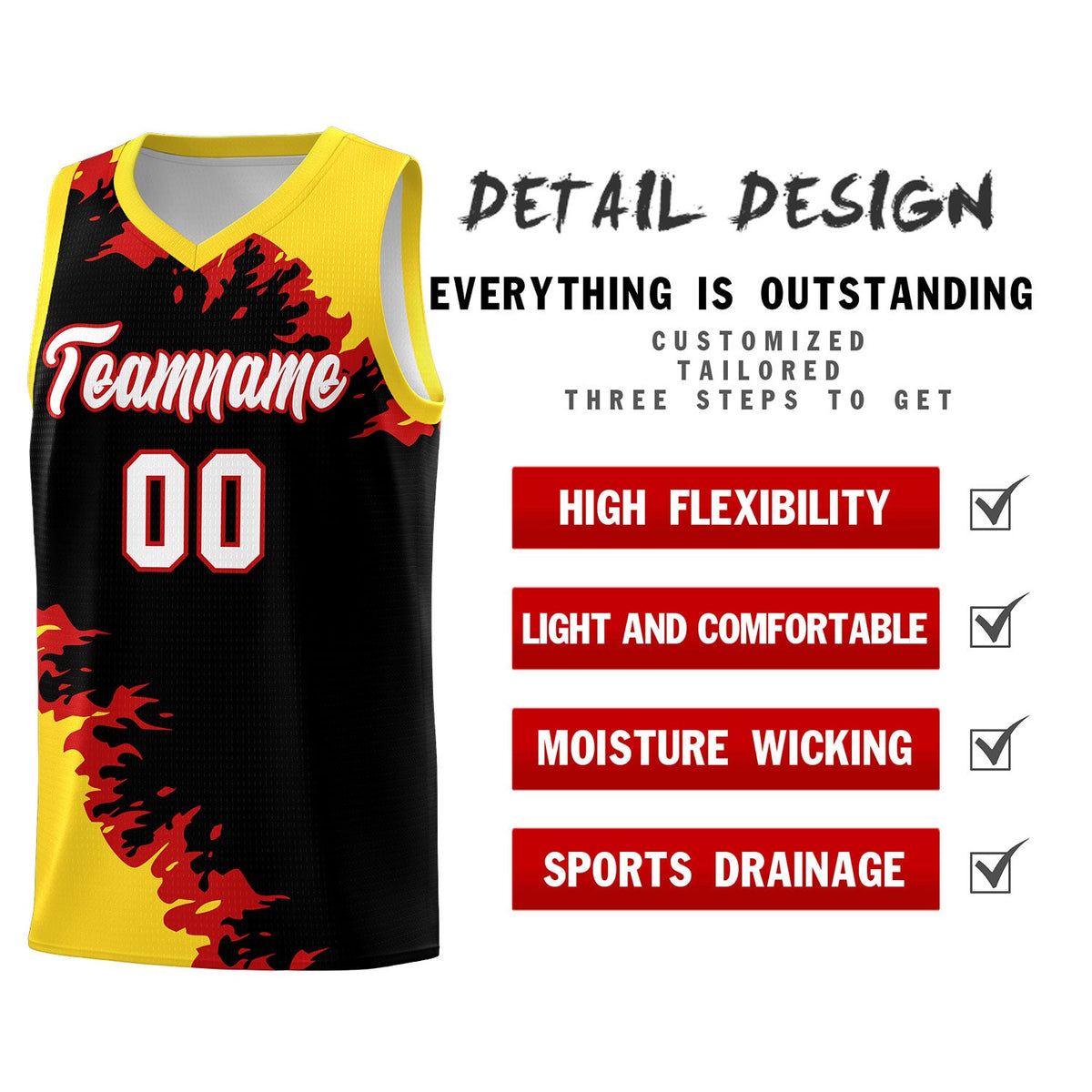 Custom Black Gold-Red Sparkle Print Pattern Basketball Kits