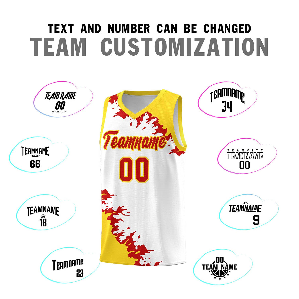 Custom White Gold-Red Sparkle Print Pattern Basketball Kits