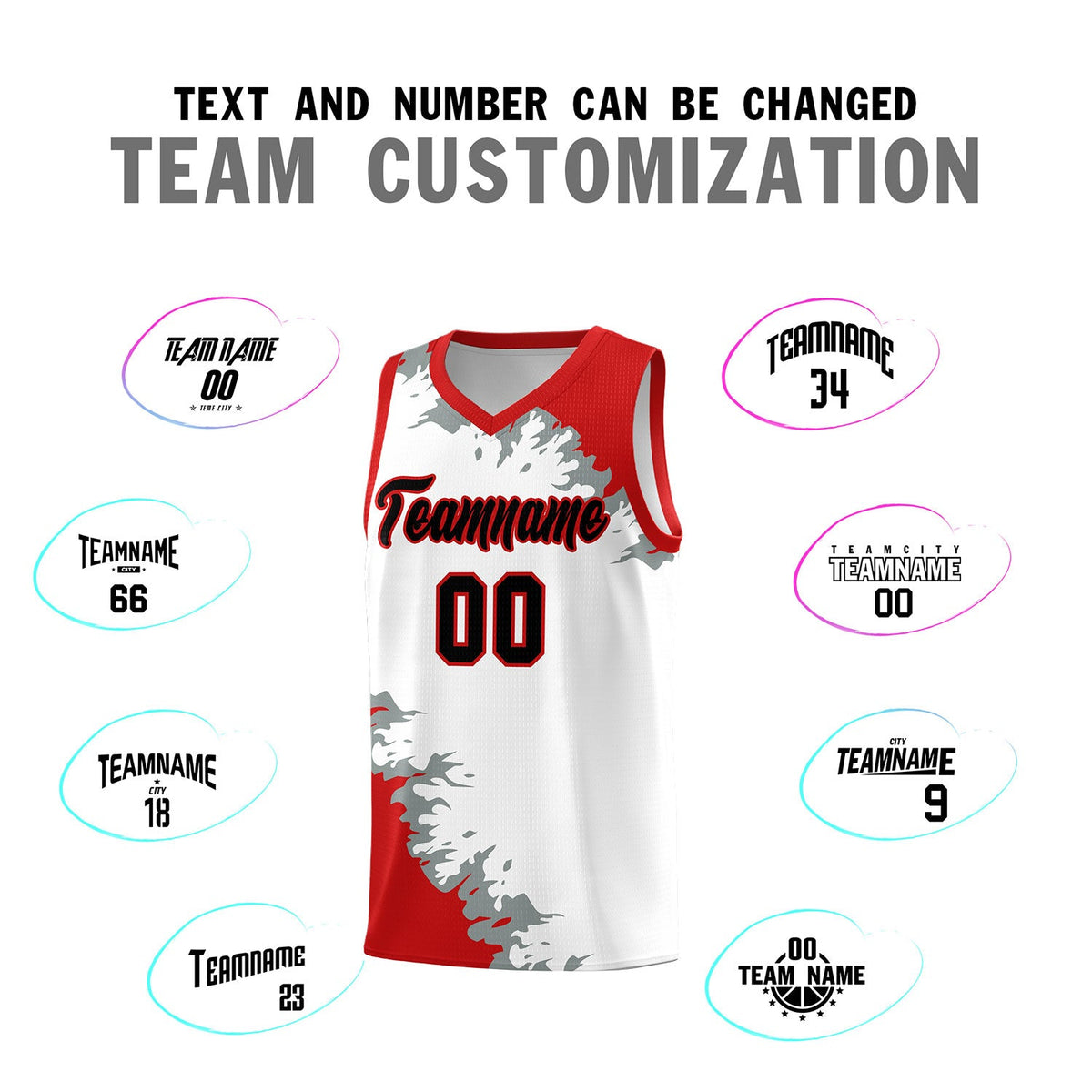 Custom White Red-Silver Gray Sparkle Print Pattern Basketball Kits