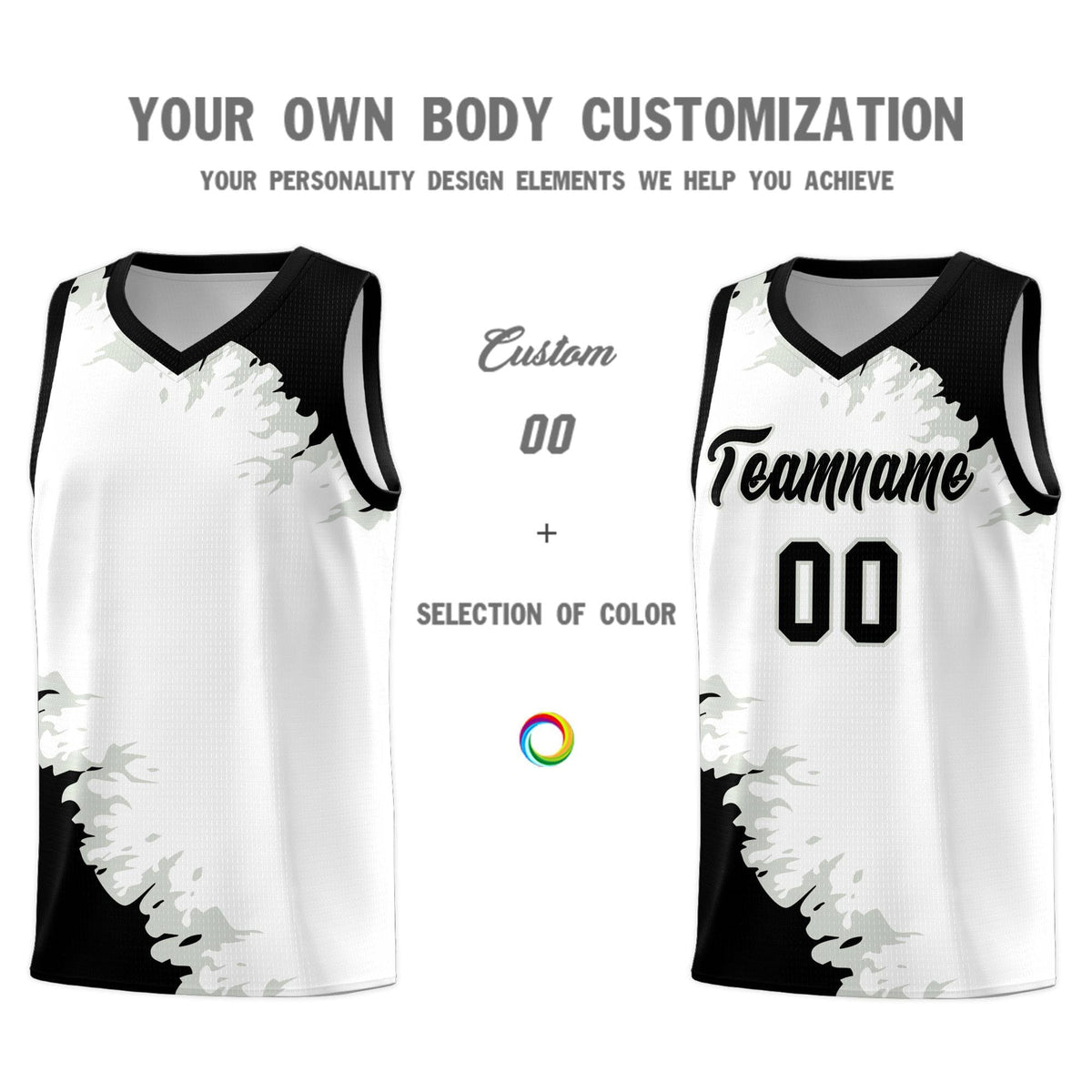 Custom White Black-Gray Sparkle Print Pattern Basketball Kits